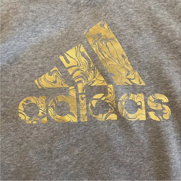 Adidas Pullover Hoodie Men Sz M Gray Sweatshirt Gold Liquid Foil - Picture 7 of 11